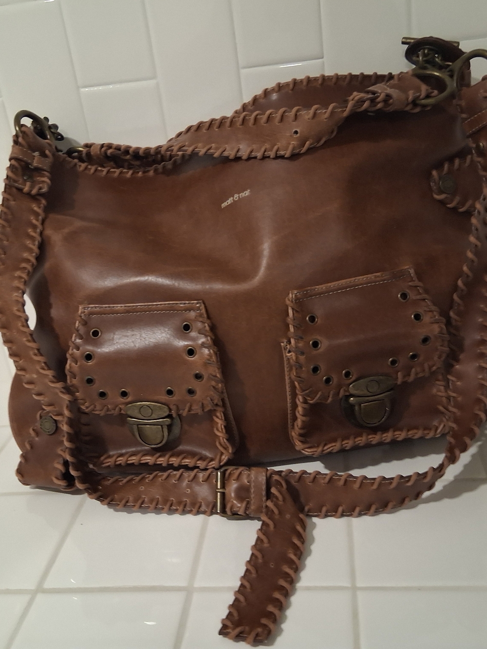 Brown Leather Crossbody Messenger Bag with Front Pockets